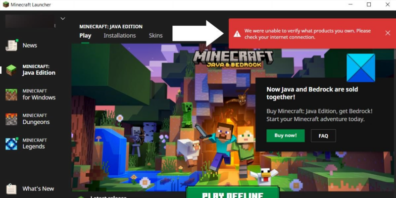 we were unable to verify what products you own error in minecraft 613560